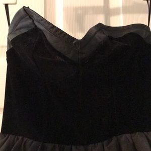 strapless velvet and leather sweetheart neckline dress